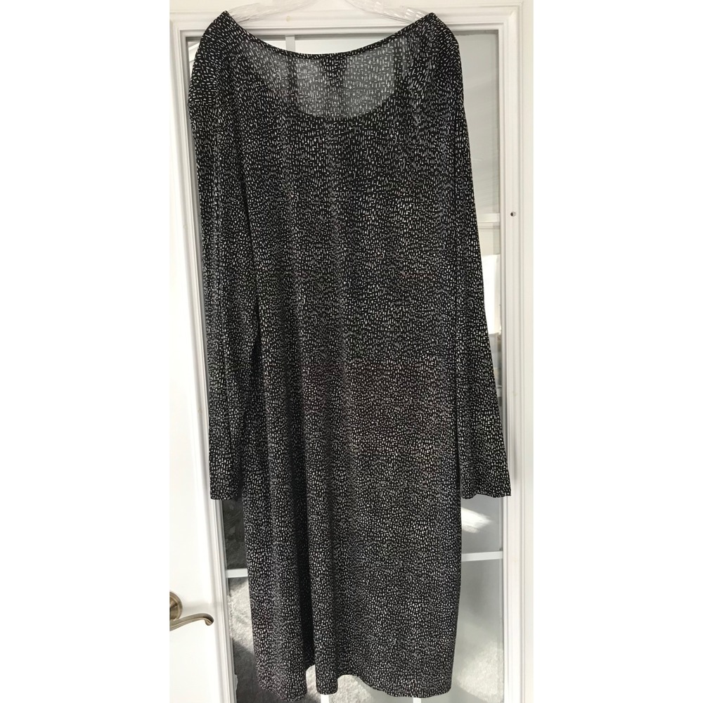 J Jill Wearever Collection Stretch 3X Women Black White Print Long Sleeve Dress - Picture 5 of 5